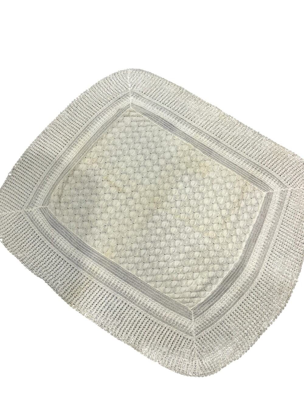 Vintage 1970s Baby Blanket Styled by Allegheny Ivory Popcorn Knit USA FLAW